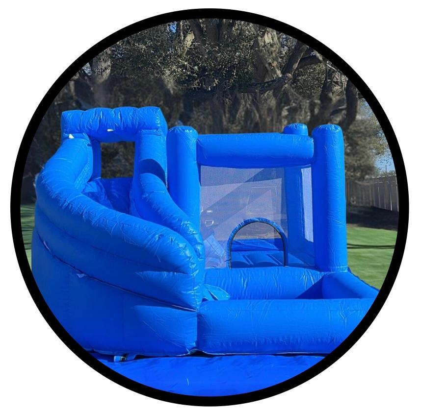 Blue bounce house for rent