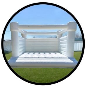 white luxury bounce house for rent